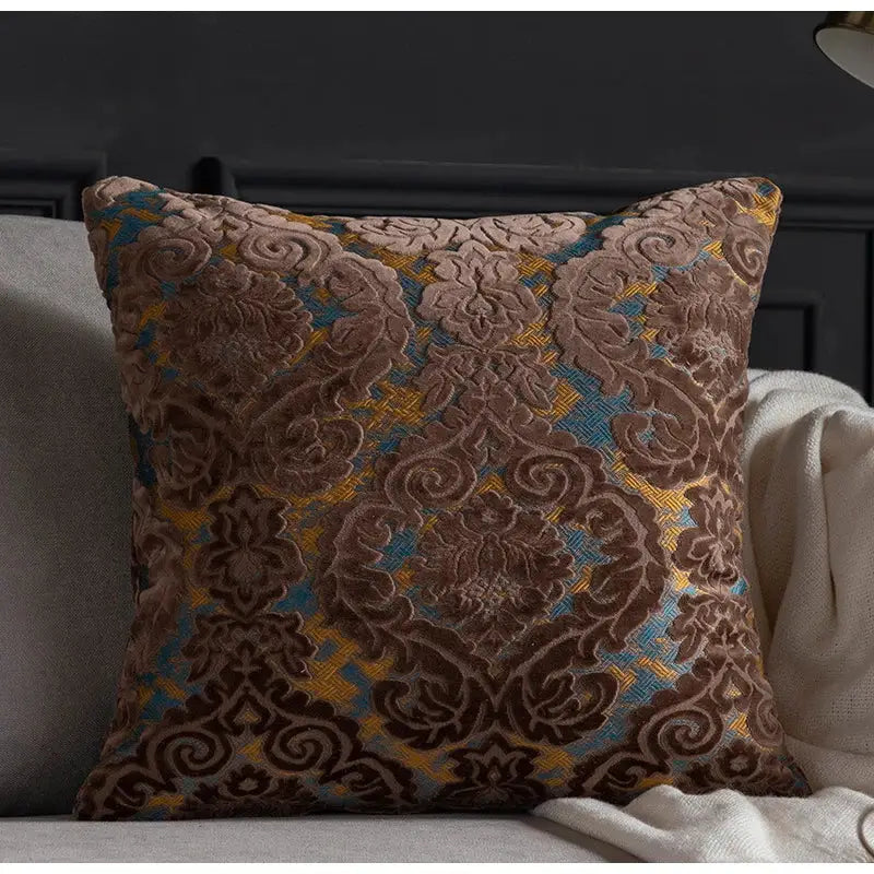 Baroque beige & silver damask cut velvet cushion covers living room