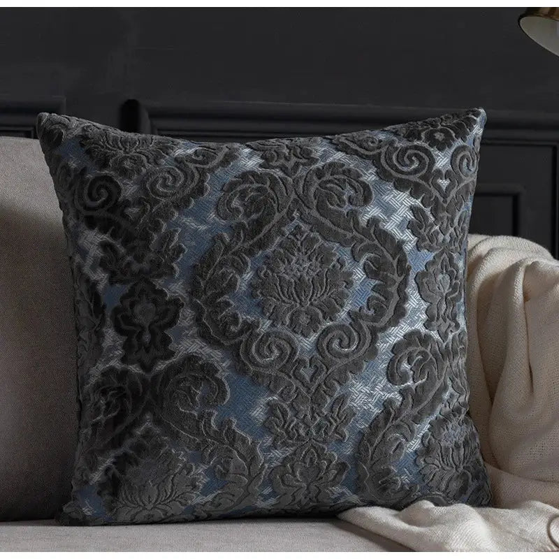Baroque beige & silver damask cut velvet cushion covers living room
