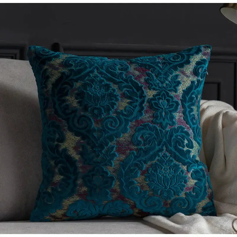 Baroque beige & silver damask cut velvet cushion covers living room