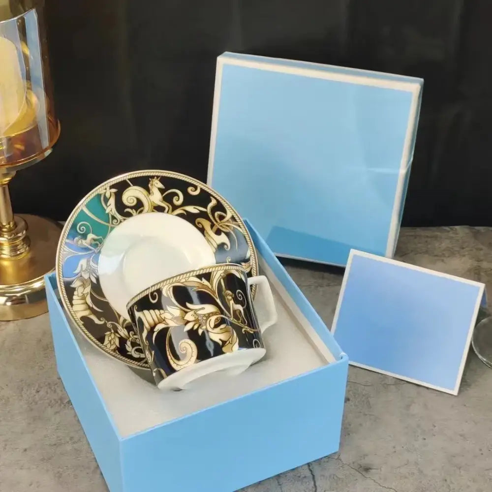 Baroque black & gold porcelain tea set – kitchen black unicorn series