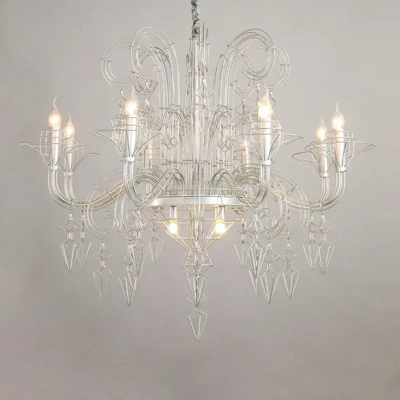 Baroque designer hanging chandelier black iron foyer led light