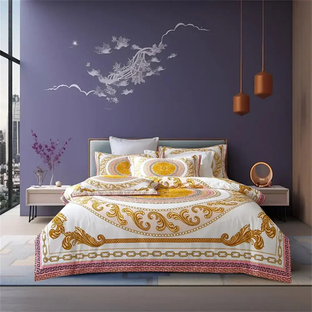 Baroque navy & gold egyptian cotton bedding set – bedroom luxury