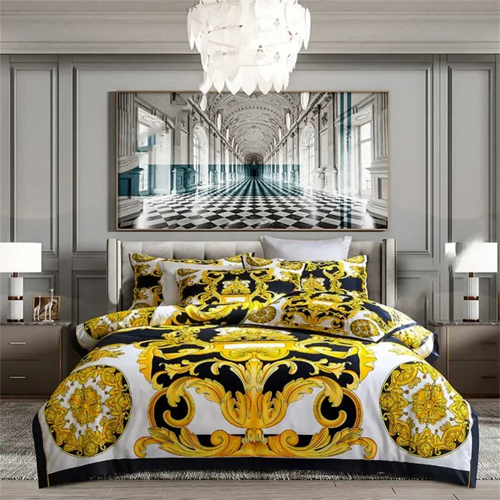 Baroque navy & gold egyptian cotton bedding set – bedroom luxury