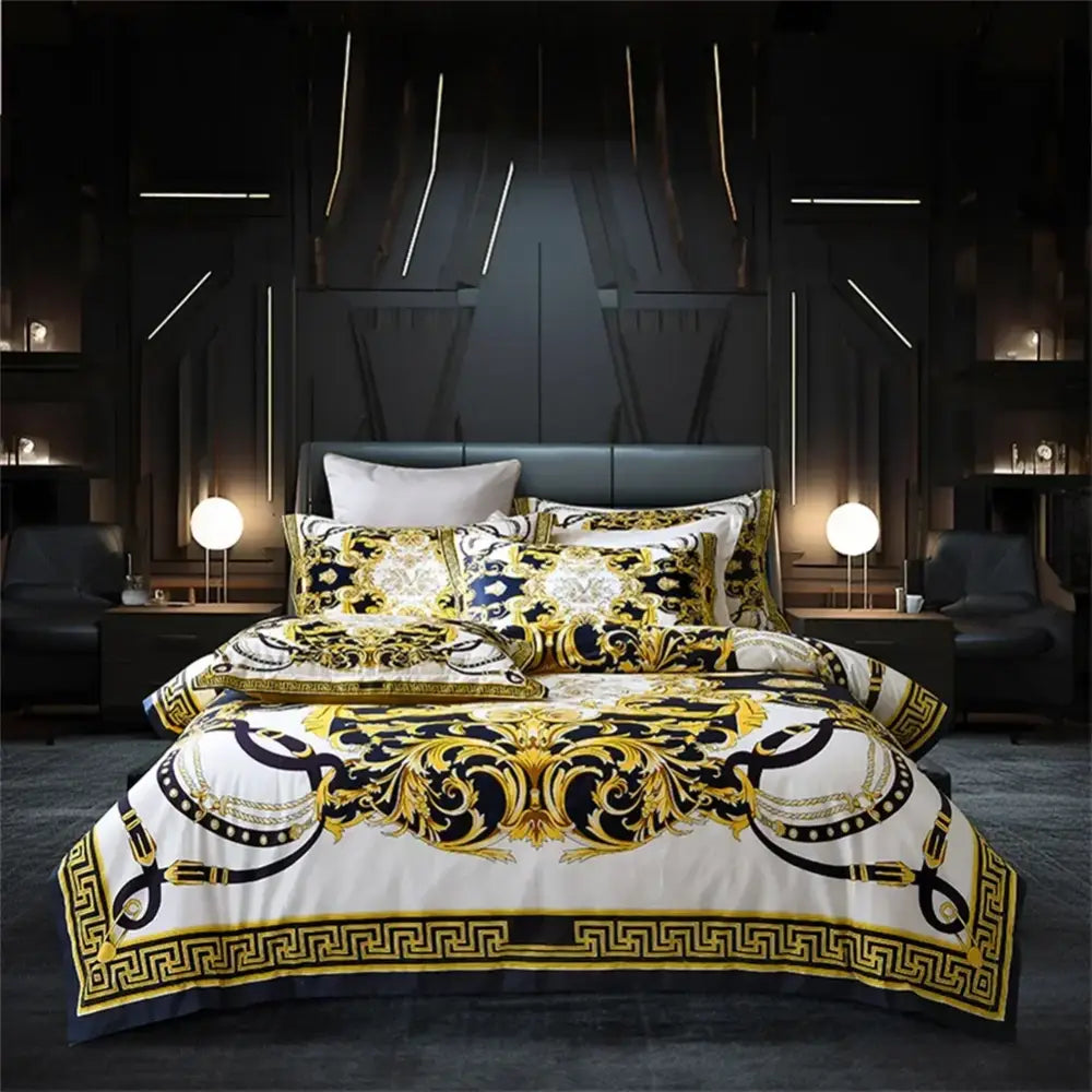 Baroque navy & gold egyptian cotton bedding set – bedroom luxury