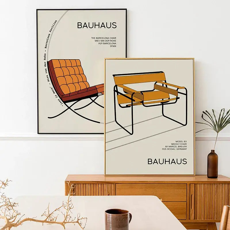 Geometric bauhaus black & white staircase modern art living room poster