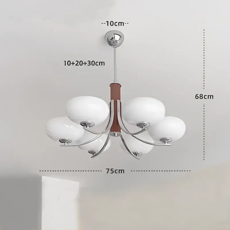 Bauhaus chrome and wood glass chandelier for living room
