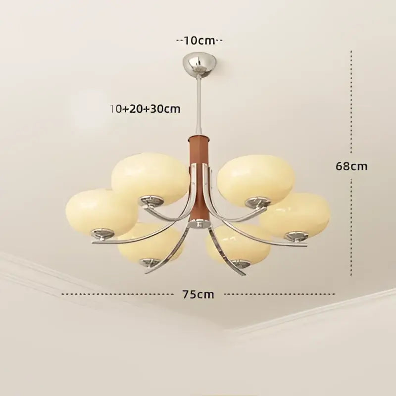 Bauhaus chrome and wood glass chandelier for living room