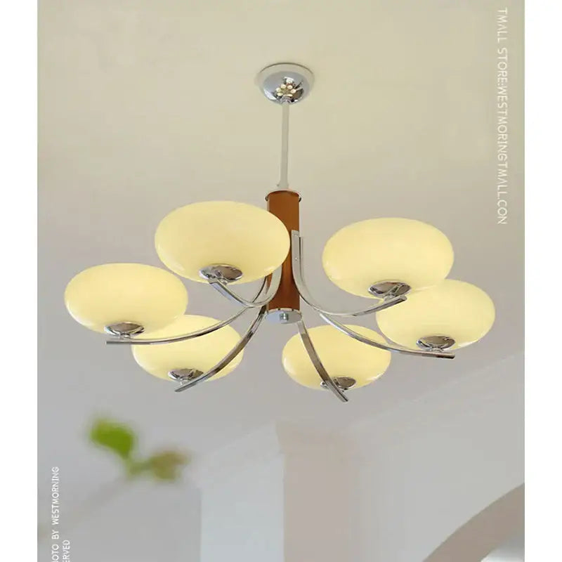 Bauhaus chrome and wood glass chandelier for living room