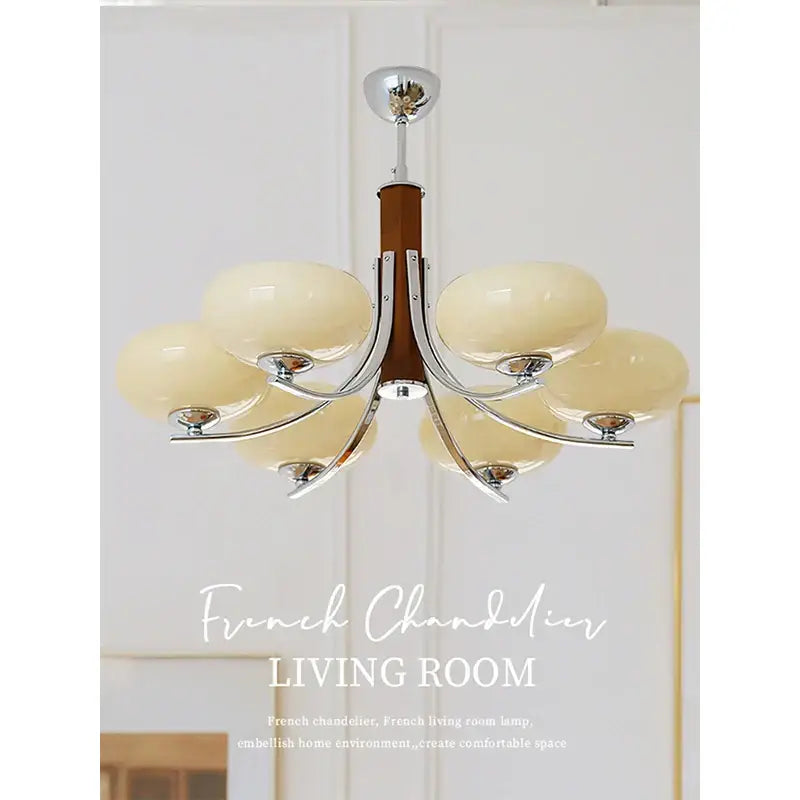 Bauhaus chrome and wood glass chandelier for living room