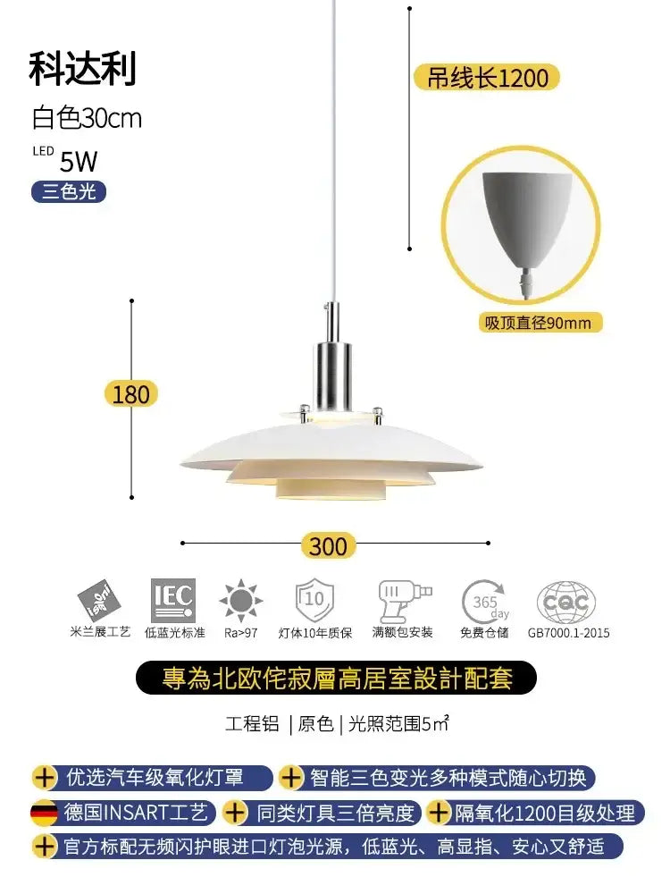 Bauhaus flying saucer pendant light black & white dining room led