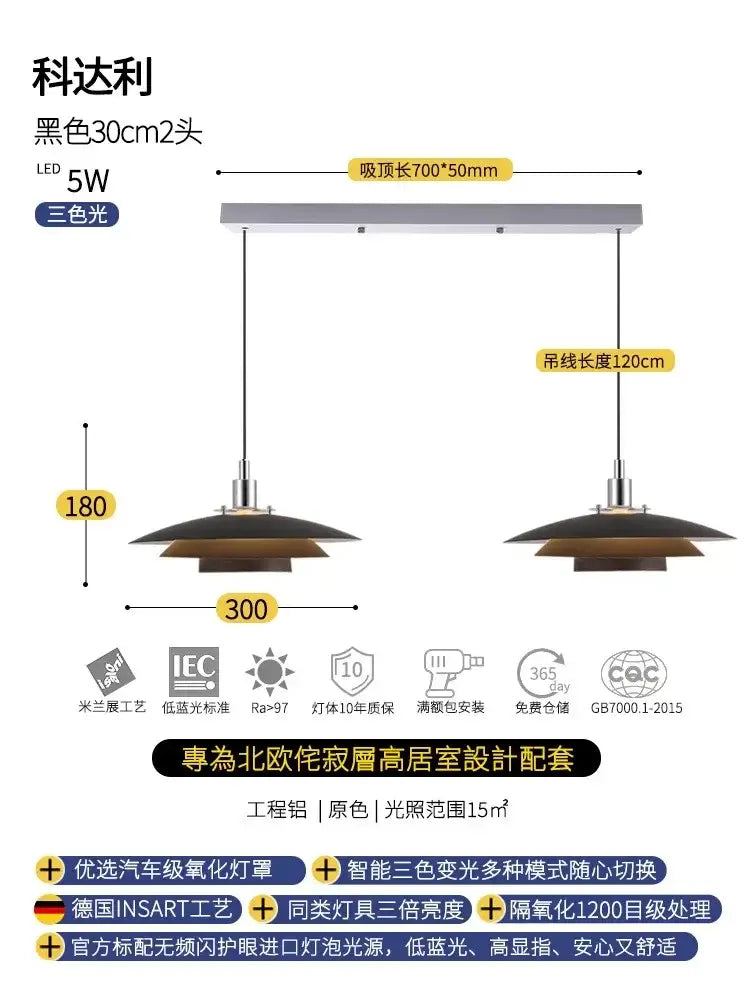 Bauhaus flying saucer pendant light black & white dining room led