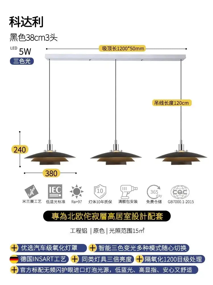 Bauhaus flying saucer pendant light black & white dining room led
