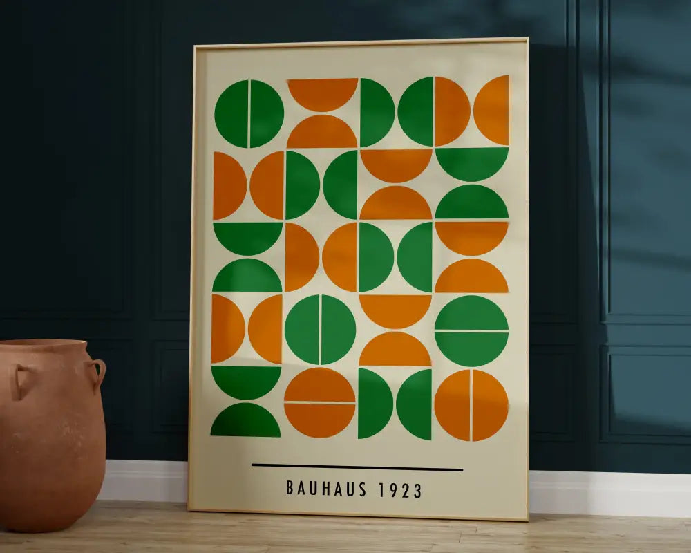 Mid century bauhaus pink & orange geometric art prints living room