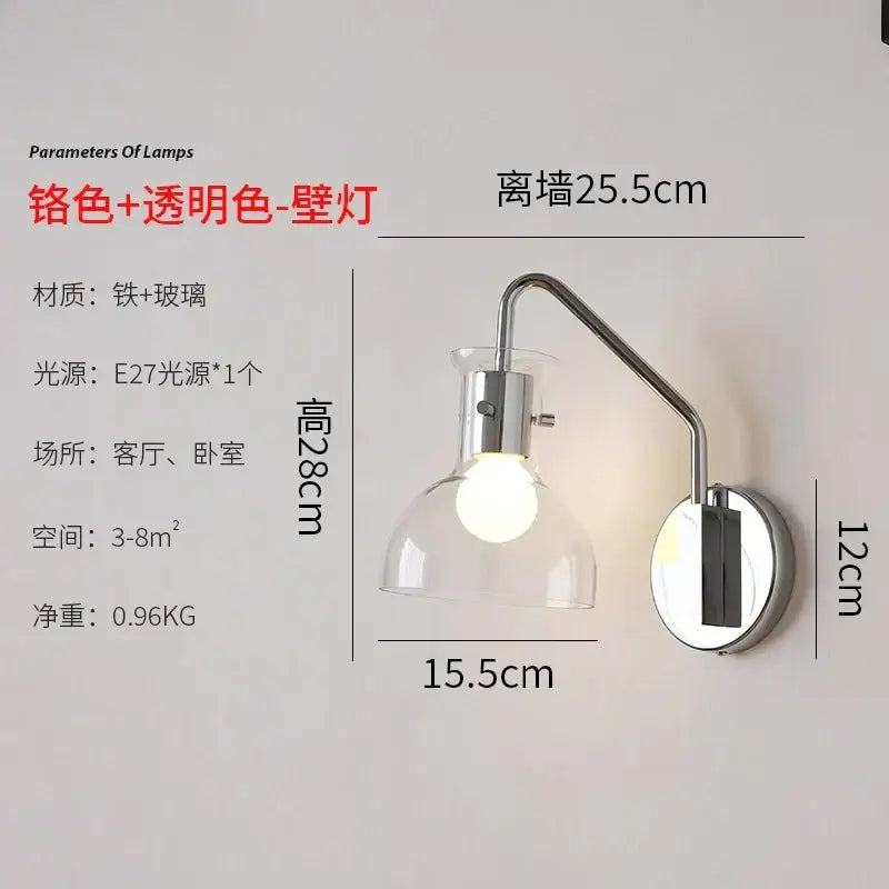 Bauhaus glass led wall lamp black metal sconce for bedroom