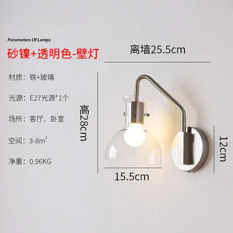 Bauhaus glass led wall lamp black metal sconce for bedroom