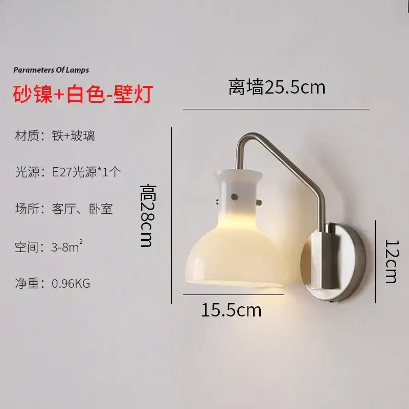 Bauhaus glass led wall lamp black metal sconce for bedroom