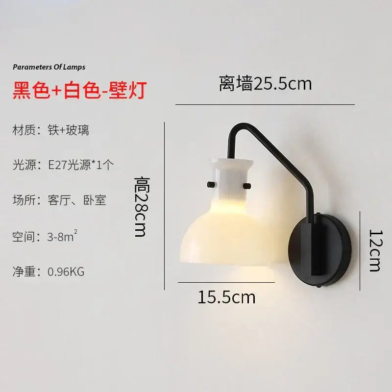 Bauhaus glass led wall lamp black metal sconce for bedroom