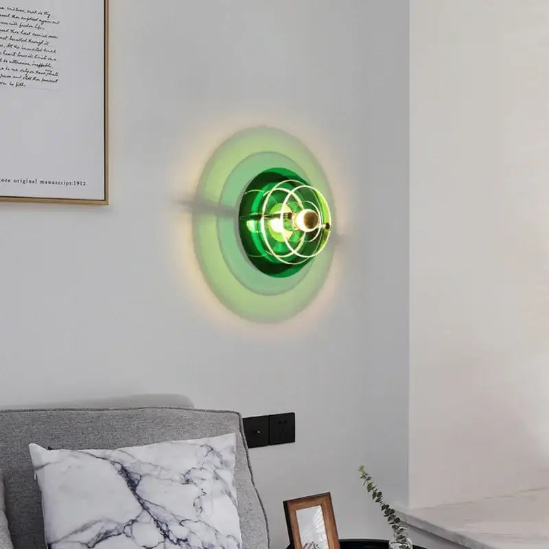 Bauhaus green & clear glass led wall sconces for bedroom living room
