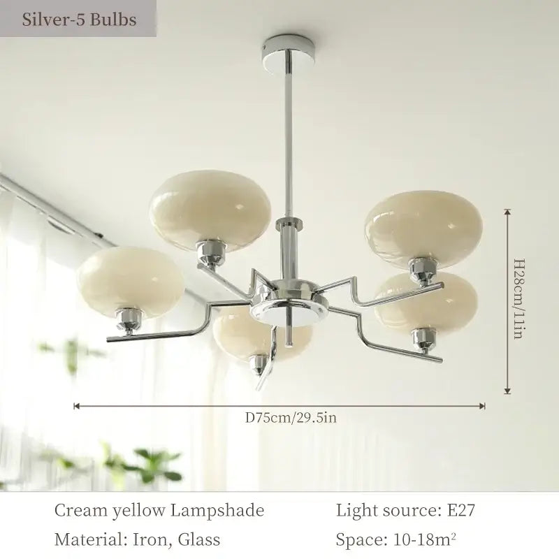 Bauhaus medieval chandelier chrome & frosted glass living room light