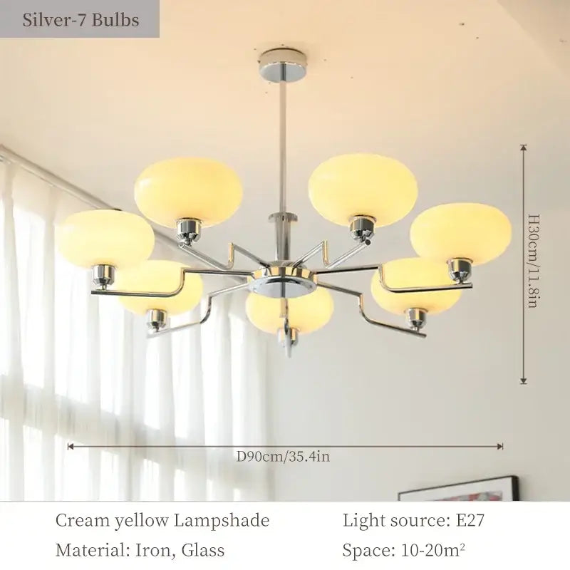 Bauhaus medieval chandelier chrome & frosted glass living room light