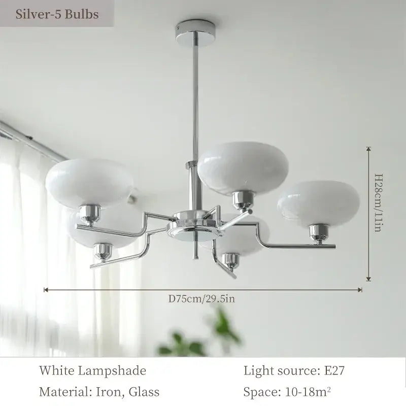 Bauhaus medieval chandelier chrome & frosted glass living room light