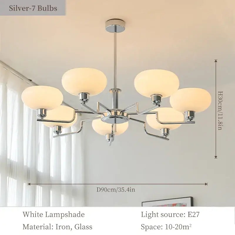 Bauhaus medieval chandelier chrome & frosted glass living room light