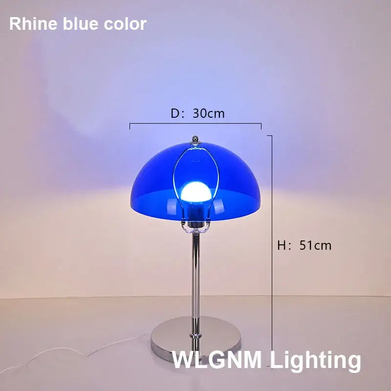 Bauhaus mushroom table lamp in chrome & blue for bedroom night light