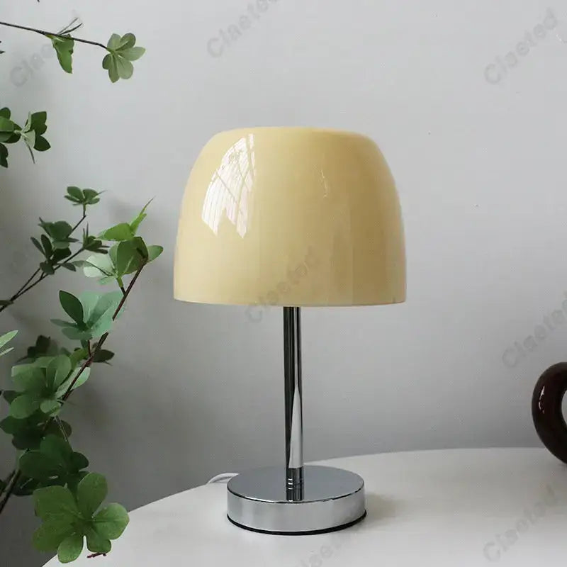 Bauhaus orange glass retro table lamp for bedroom chrome base