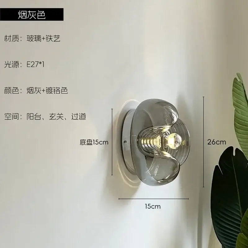 Bauhaus wavy glass wall lamp for bedroom clear and metallic light