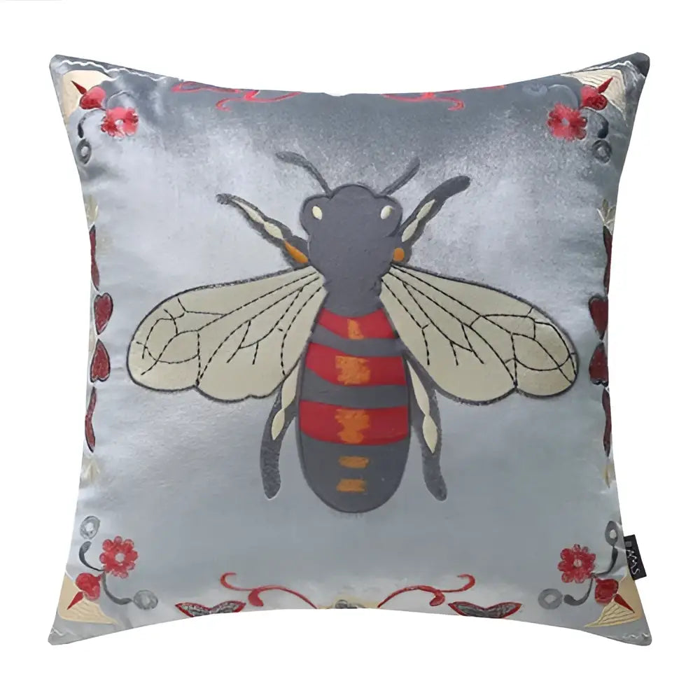 Bee embroidery cushion cover yellow green & blue living room decor