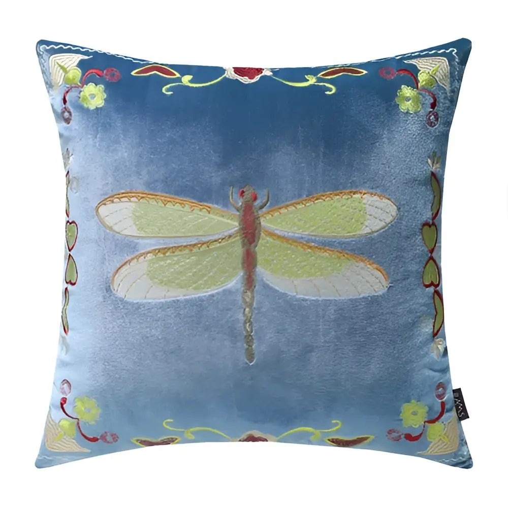 Bee embroidery cushion cover yellow green & blue living room decor