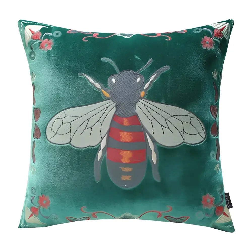 Bee embroidery cushion cover yellow green & blue living room decor