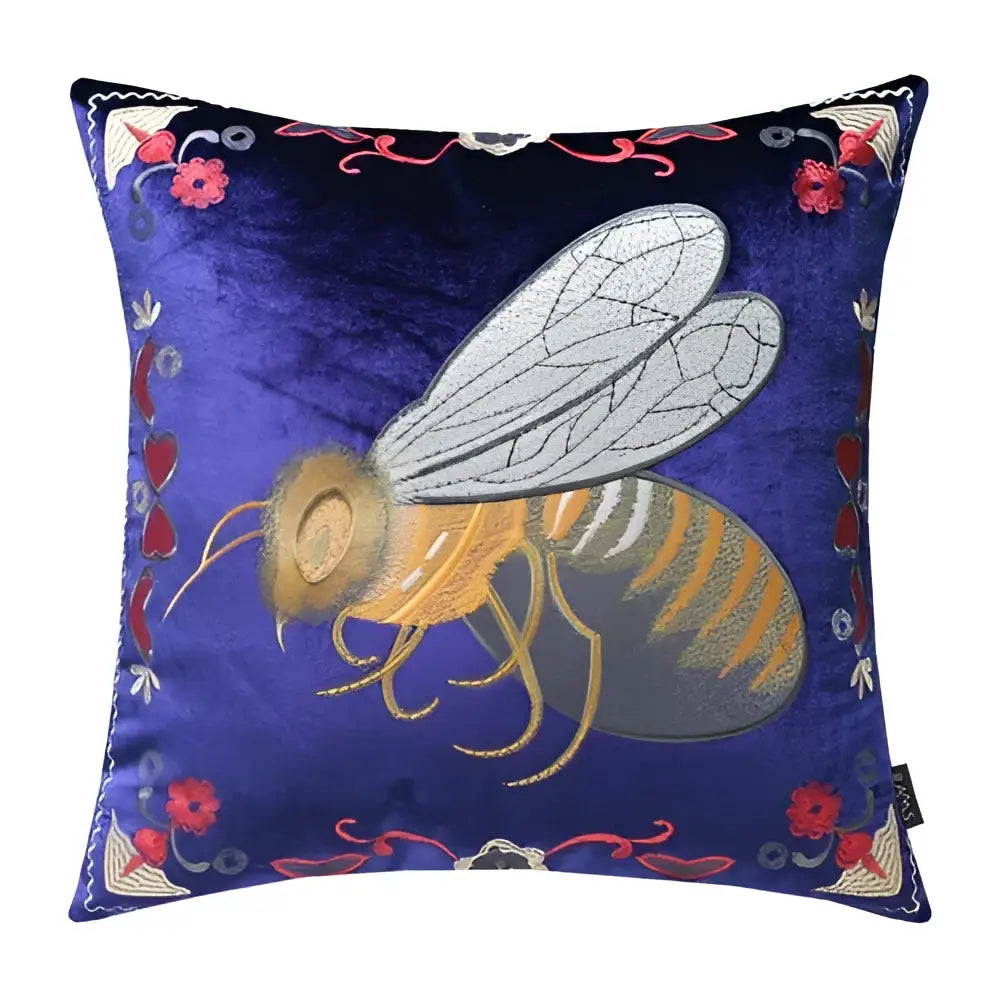 Bee embroidery cushion cover yellow green & blue living room decor