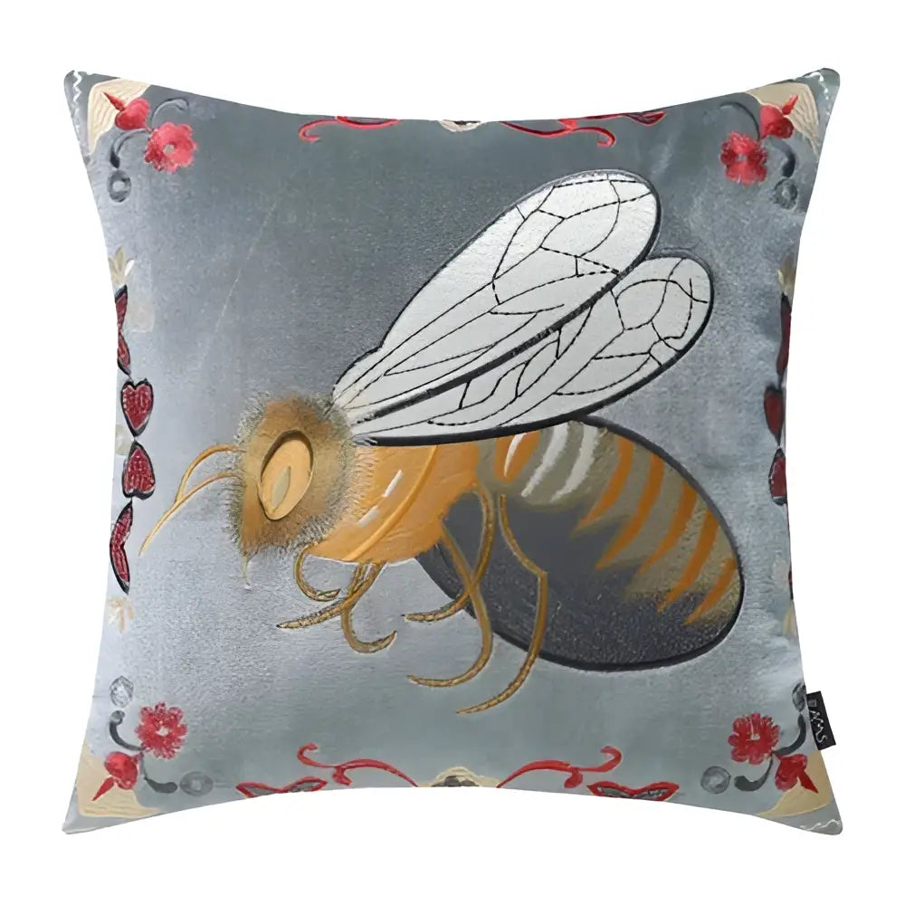 Bee embroidery cushion cover yellow green & blue living room decor