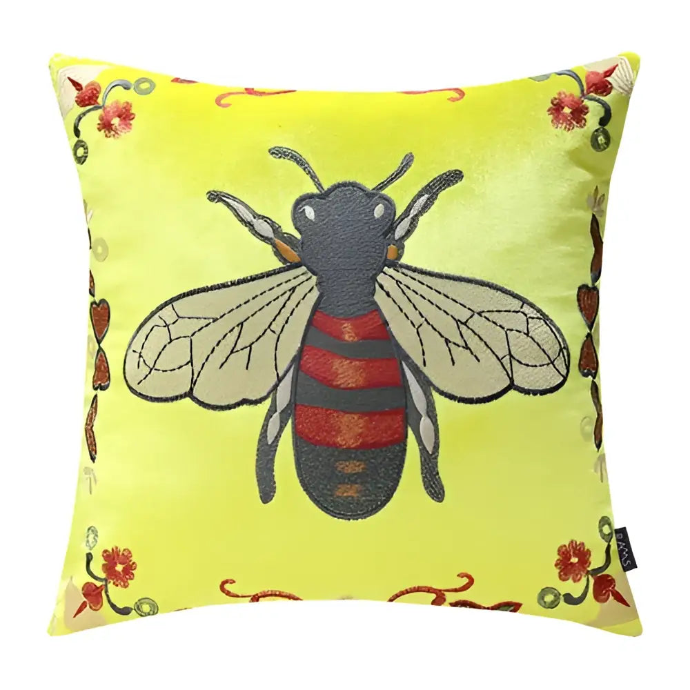 Bee embroidery cushion cover yellow green & blue living room decor