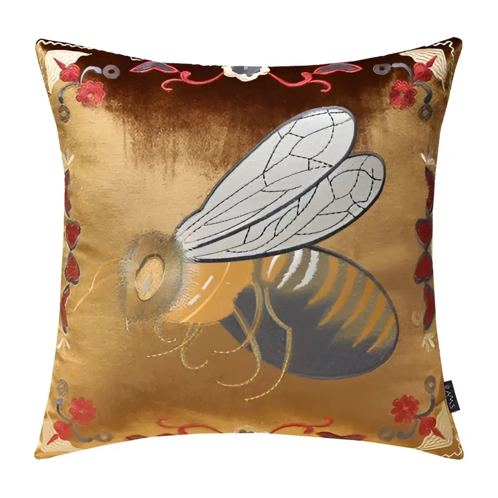 Bee embroidery cushion cover yellow green & blue living room decor