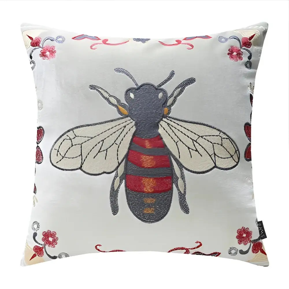 Bee embroidery cushion cover yellow green & blue living room decor