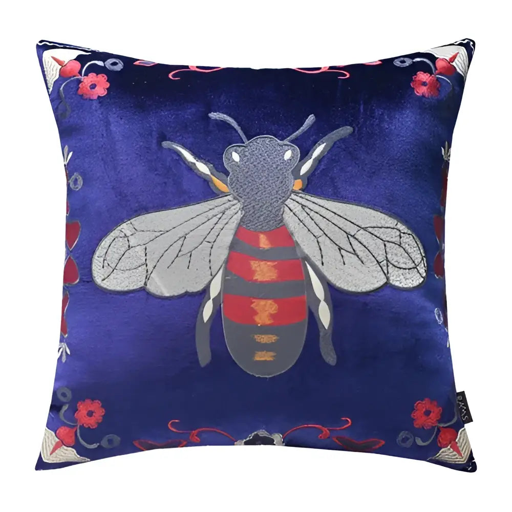 Bee embroidery cushion cover yellow green & blue living room decor