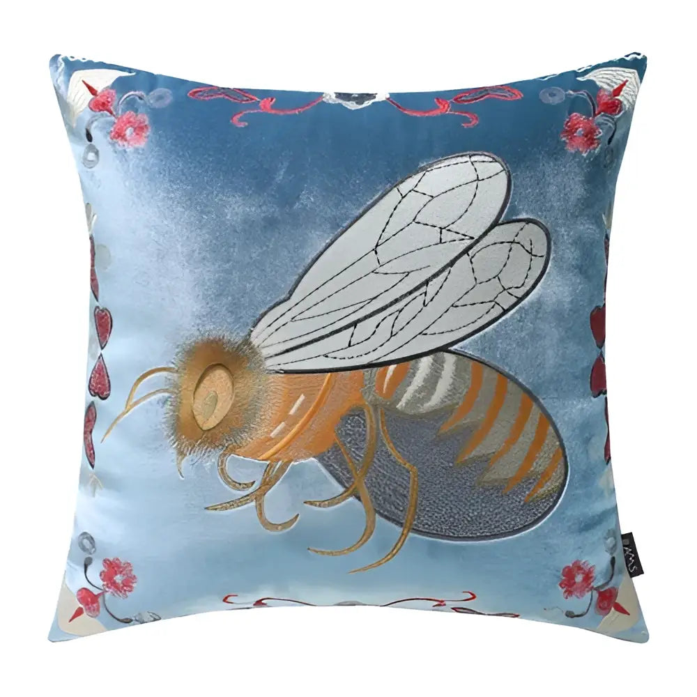 Bee embroidery cushion cover yellow green & blue living room decor