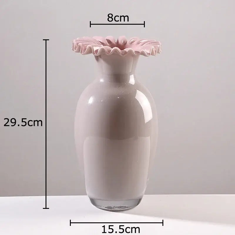 Beige and pink flower edge ceramic vases with tray for living room
