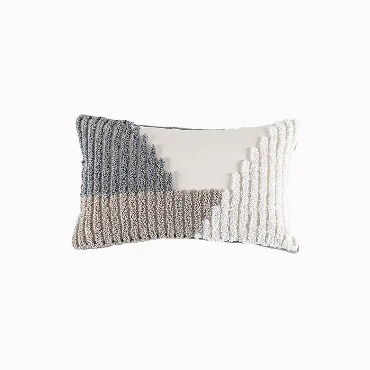 Beige and white geometric embroidery tassel cushion cover living room