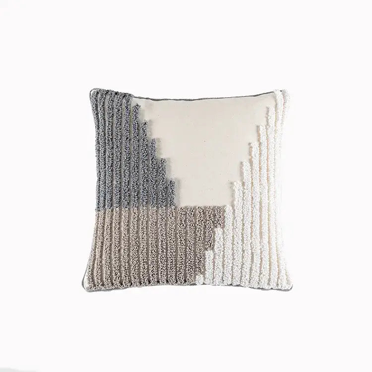 Beige and white geometric embroidery tassel cushion cover living room