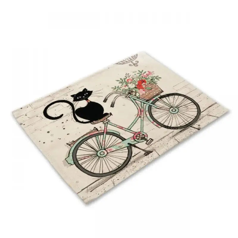 Beige & black cat linen placemat set for dining room table decor
