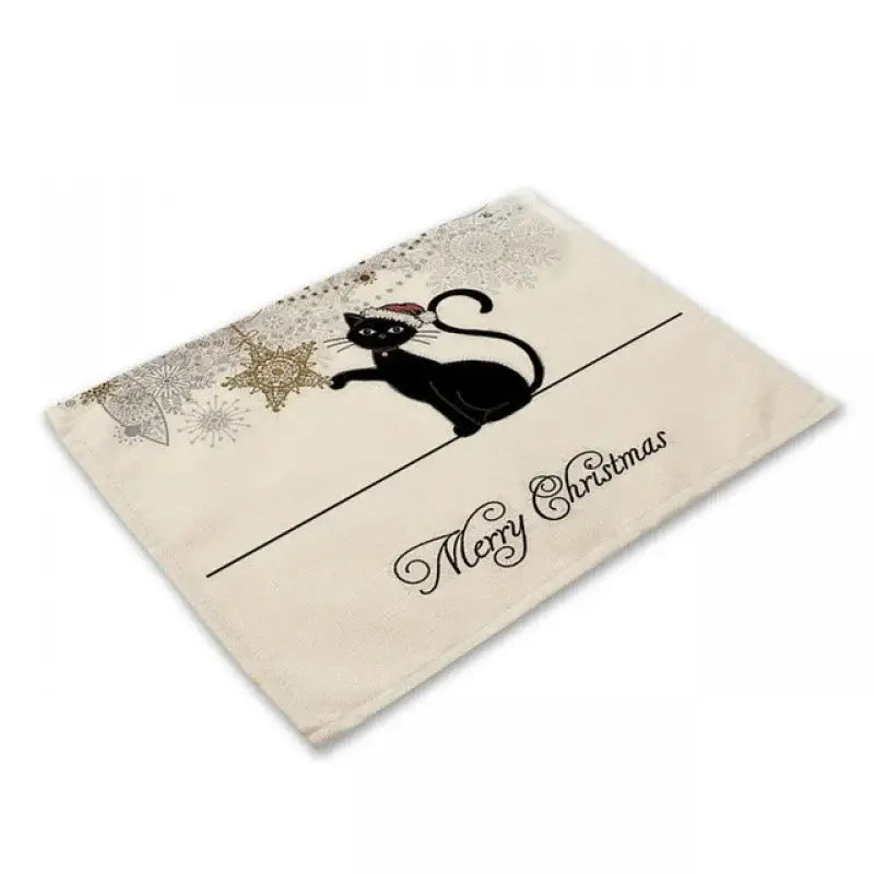 Beige & black cat linen placemat set for dining room table decor