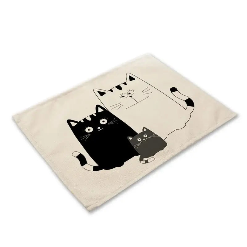 Beige & black cat linen placemat set for dining room table decor