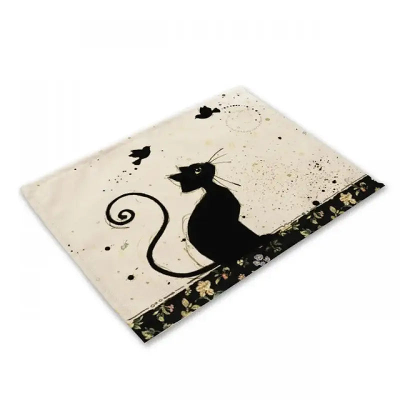 Beige & black cat linen placemat set for dining room table decor