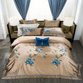 Beige & blue embroidered egyptian cotton bedding set bedroom luxury