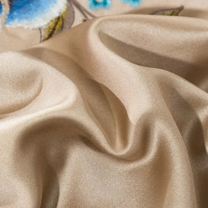 Beige & blue embroidered egyptian cotton bedding set bedroom luxury