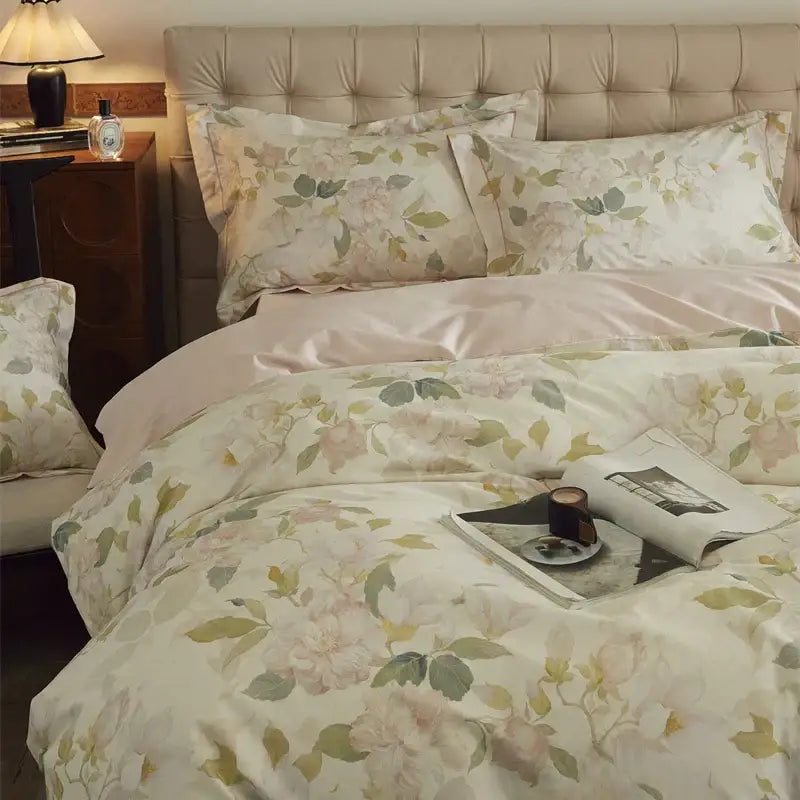 Beige & blush butterfly blooming flowers bedding set bedroom cotton