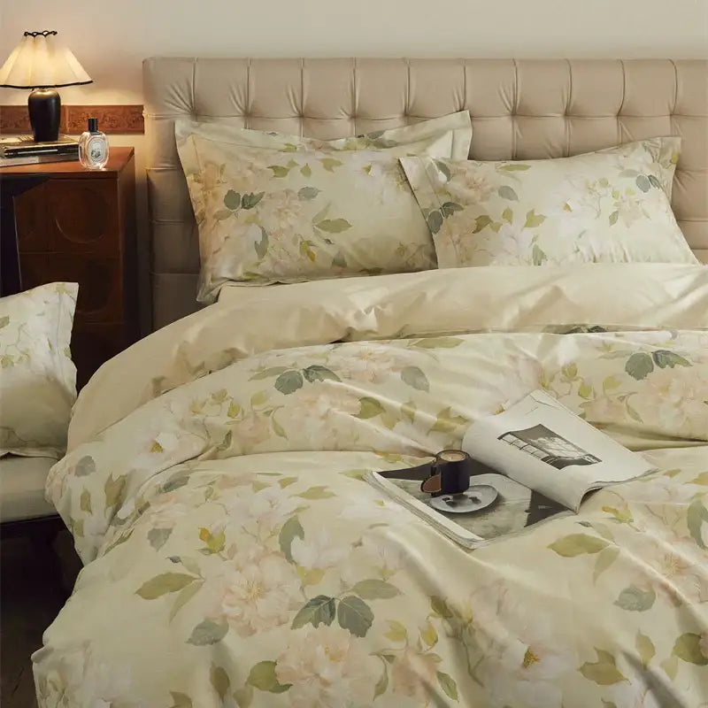 Beige & blush butterfly blooming flowers bedding set bedroom cotton